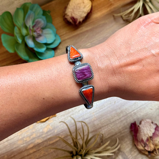 MJ Purple & Red Spiny Oyster Sterling Silver Cuff