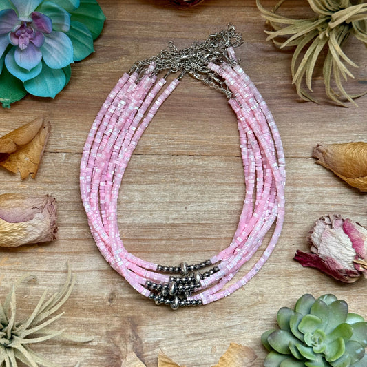 Pink Shell Heishi Necklace – 15"
