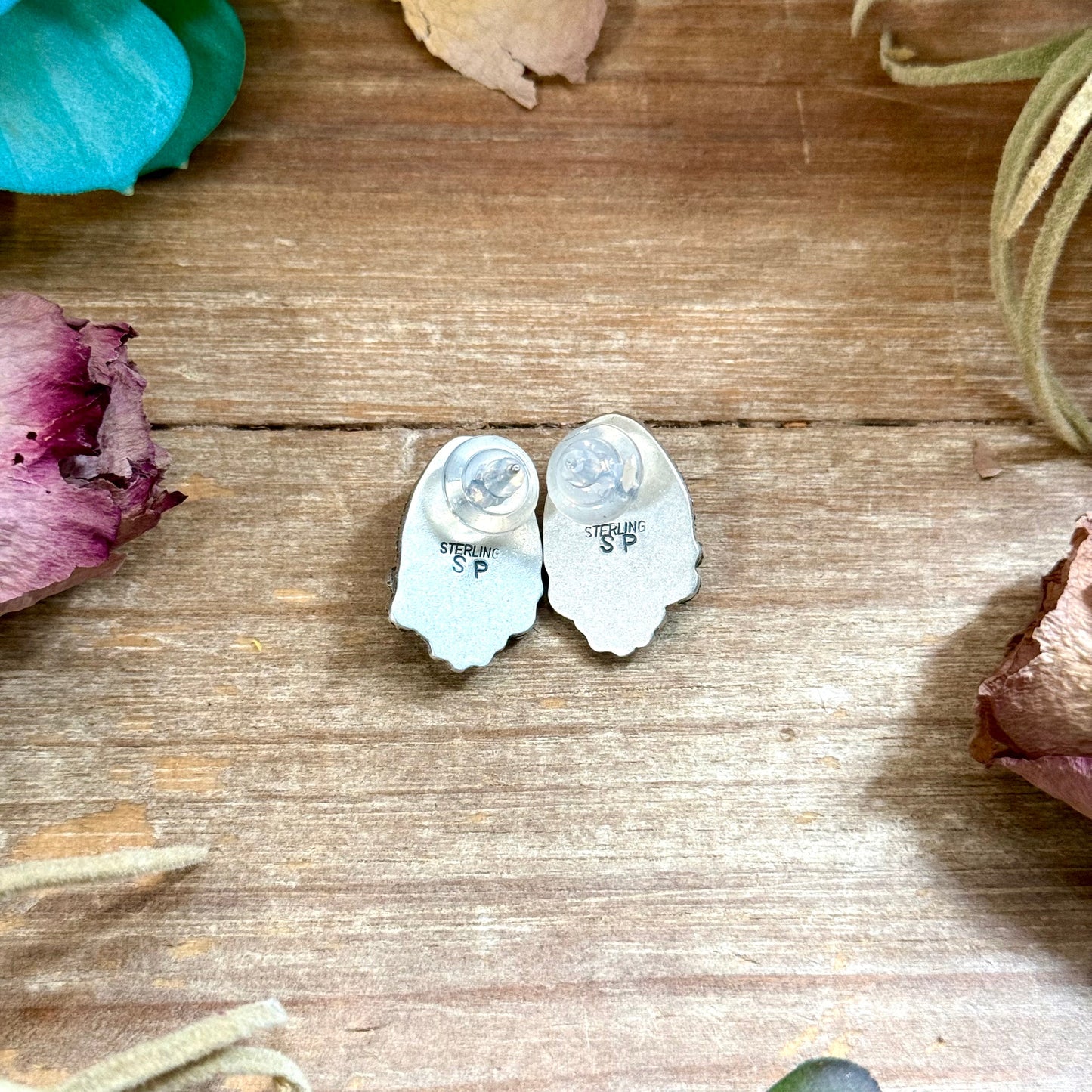 60 - Sterling Silver Apple Coral Stud Earrings by Shay Pfeiffer