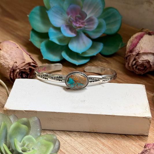 120 Sterling Silver Easter Blue Turquoise Stamped Stacking Cuff by Jason Ogg