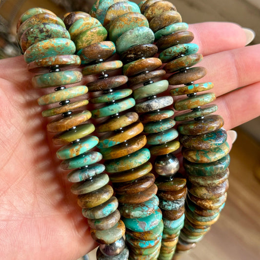 23” Dark Green Turquoise Graduated Necklace – Sterling Silver & Hematite