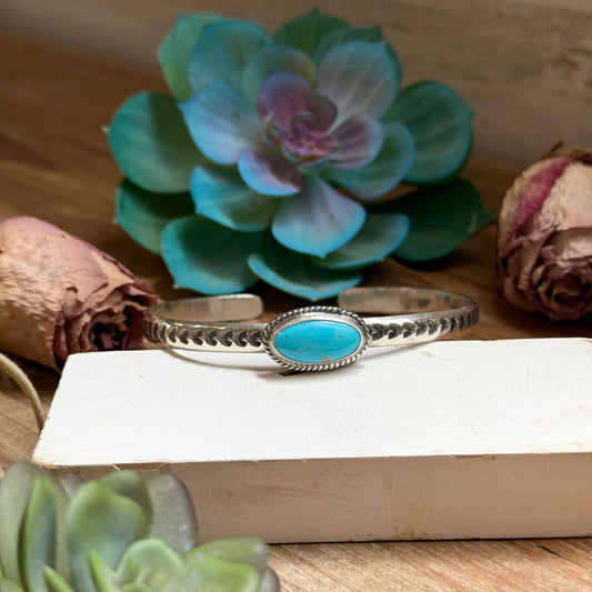 121 Sterling Silver Kingman Turquoise Stamped Stacking Cuff by Jason Ogg