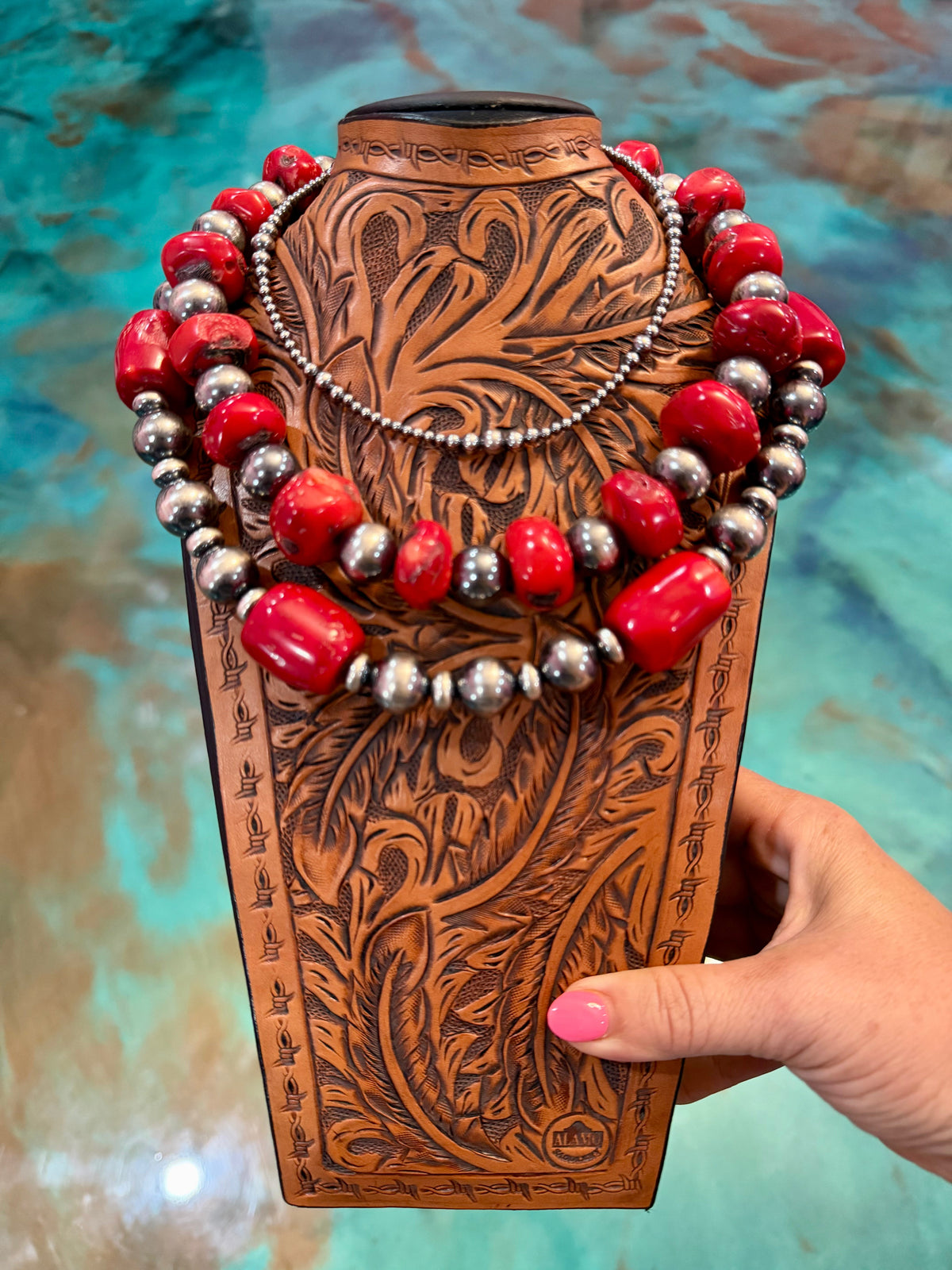 Red Coral & Sterling Silver 3-Piece Necklace Stack