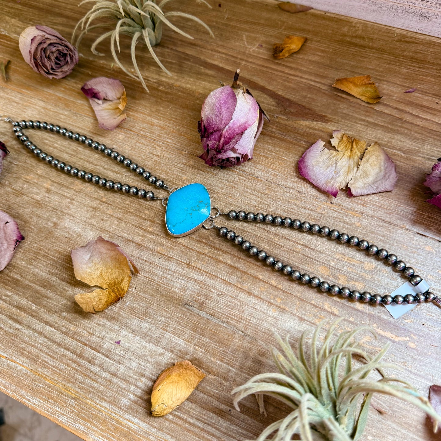 Double Strand Sterling Silver & Turquoise Choker – 13” + Extender – 6 mm Pearls