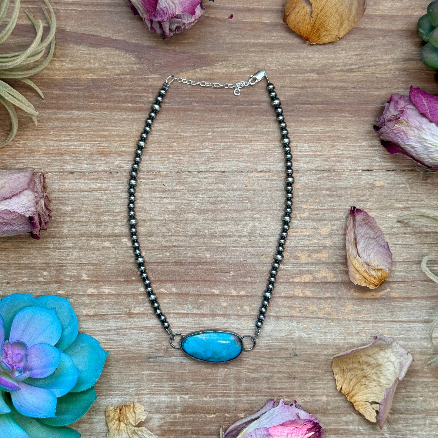 Sterling Silver Stone Choker – 13” + Extender – In-House Silversmithing – Wild Horse, Spiny Oyster or Turquoise – One of a Kind