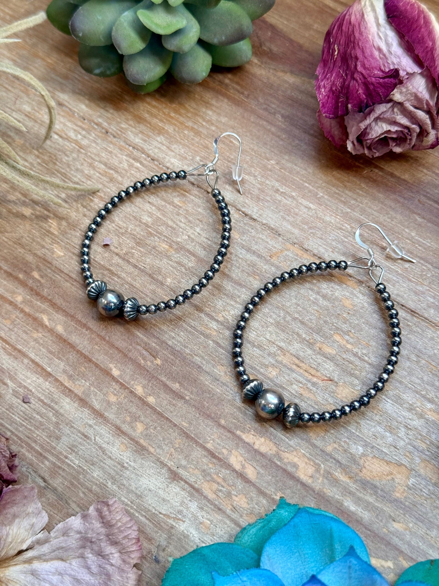 Sterling Silver Pearl Hoop Earrings - 8 mm in the middle