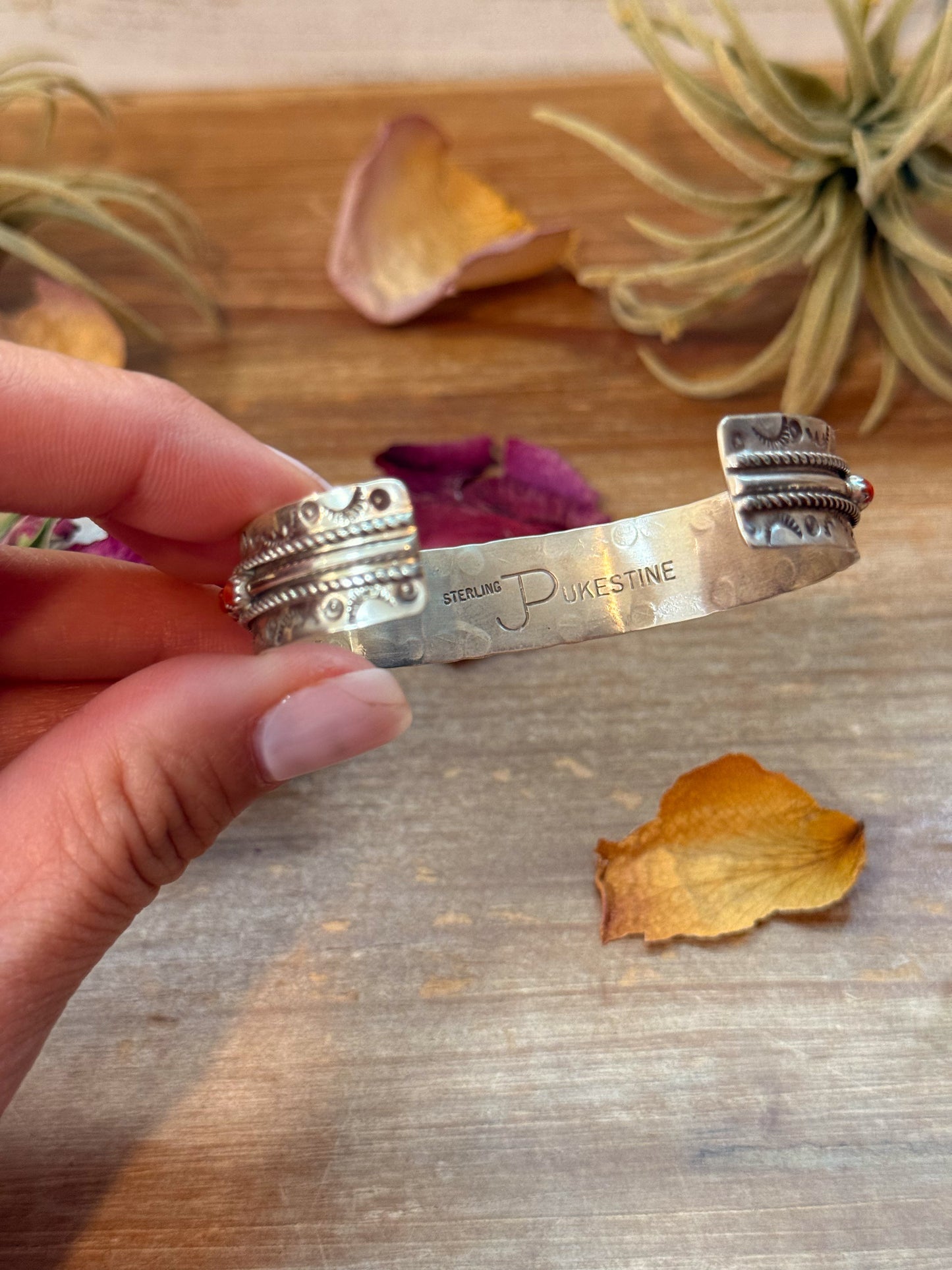 Red Coral Sterling Silver Cuff Bracelet – Stamped JPukestine