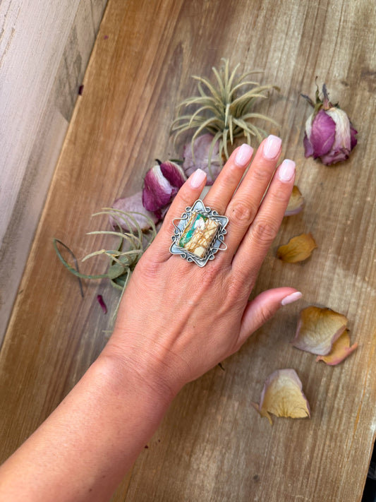 Ribbon Turquoise Sterling Silver Ring – Size 6.5 – (Philbert Nez)
