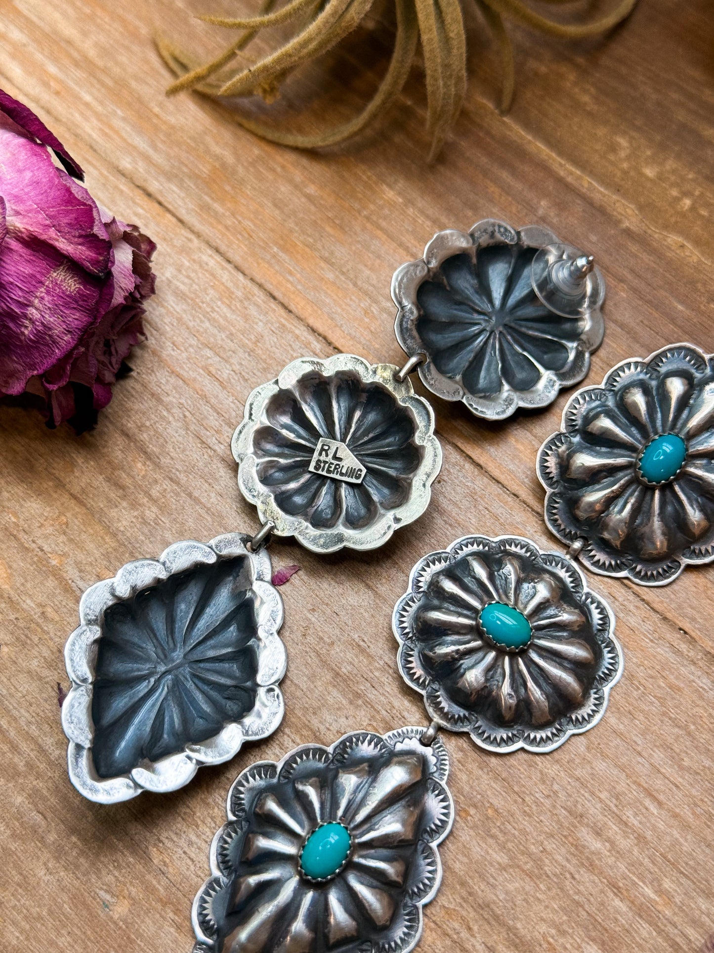 Sterling Silver Kingman Turquoise Dangle Earrings – Native Made by Rita Lee