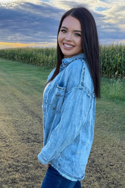 STUDDED DENIM SHACKET