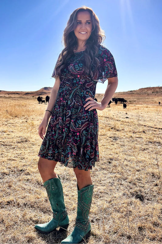 PAINTED NIGHT PAISLEY DRESS