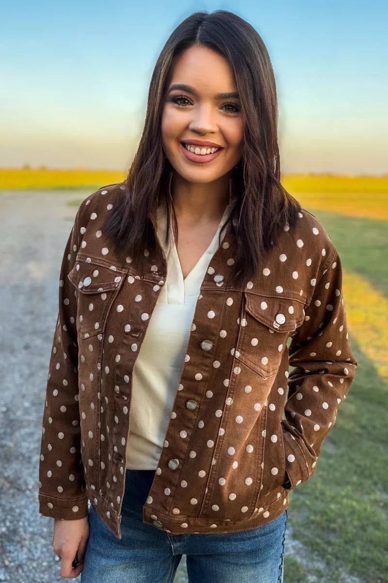 MOCHA DOT DENIM JACKET