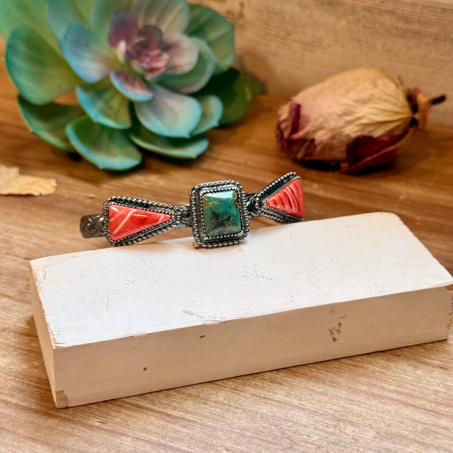 MJ Turquoise & Red Spiny Oyster Sterling Silver Cuff