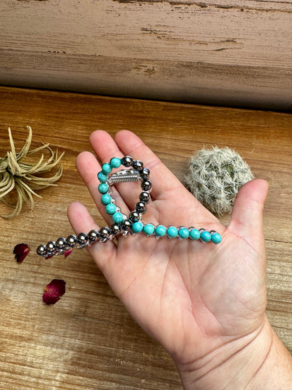 Turquoise and faux pearls Hair Clips