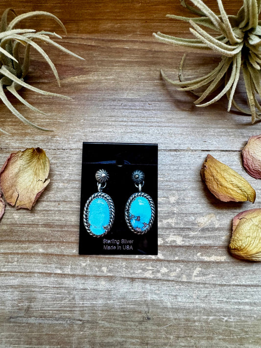 Golden Hill Turquoise Dangle Earrings – Sterling Silver, Post Style, USA Made