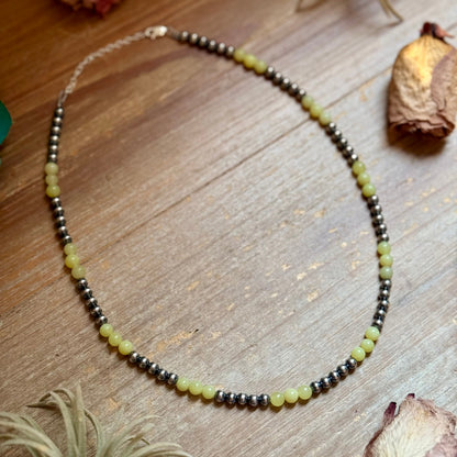 18-Inch Lemon Jade & Sterling Silver Pearl Necklace