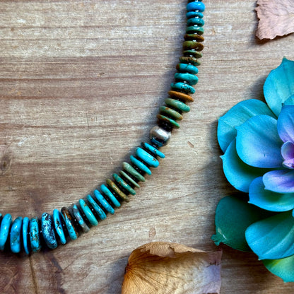 23” Tri Color Turquoise Graduated Necklace – Sterling Silver & Hematite