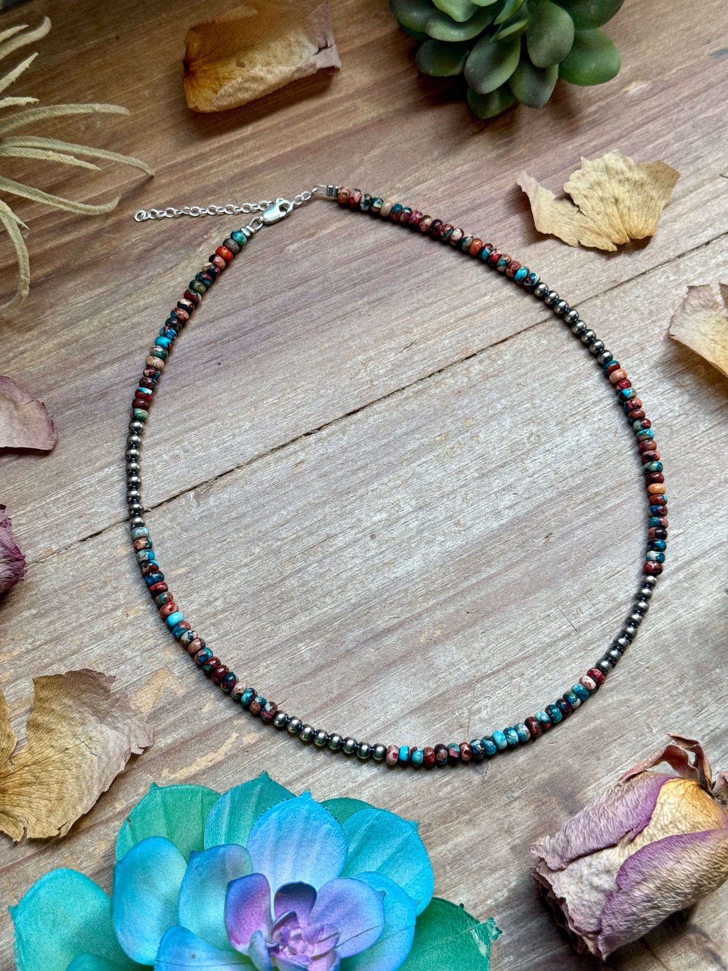 17” Blue & Pink Sea Sediment Necklace – Sterling Silver