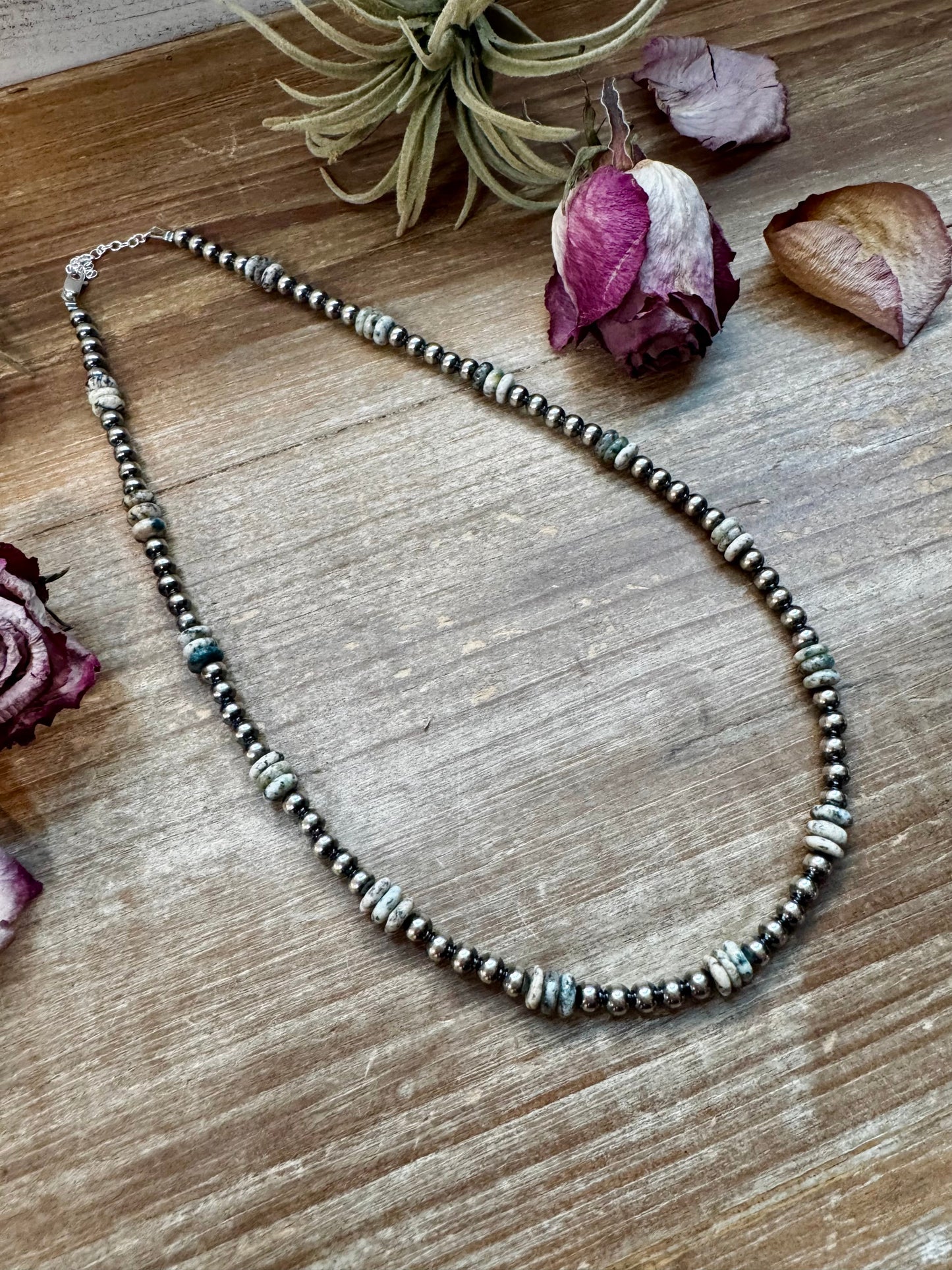 Azurite & Sterling Silver Pearl Necklace – 5mm - 19"