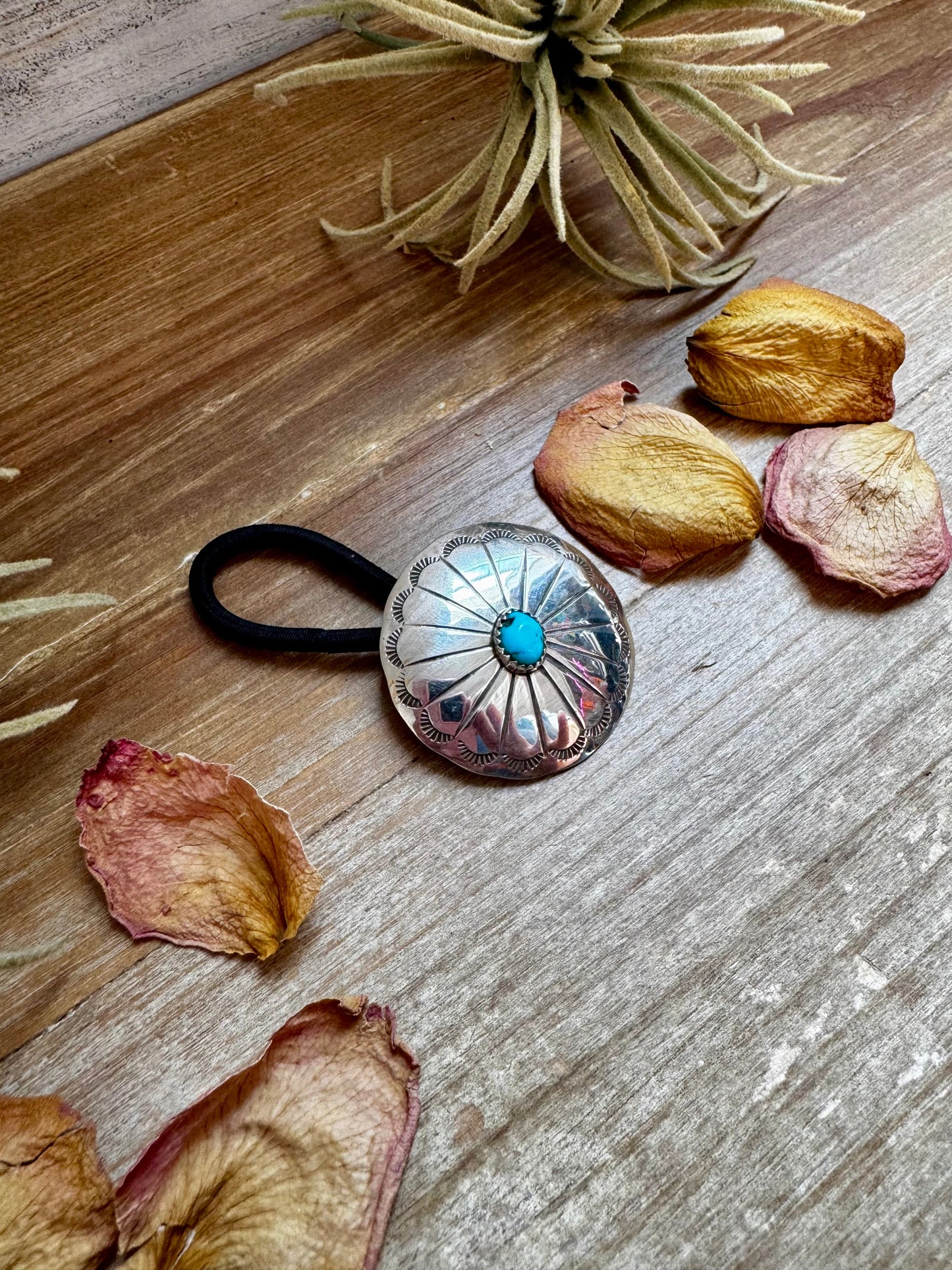 Sterling Silver Hair Tie – Kingman Turquoise Concho