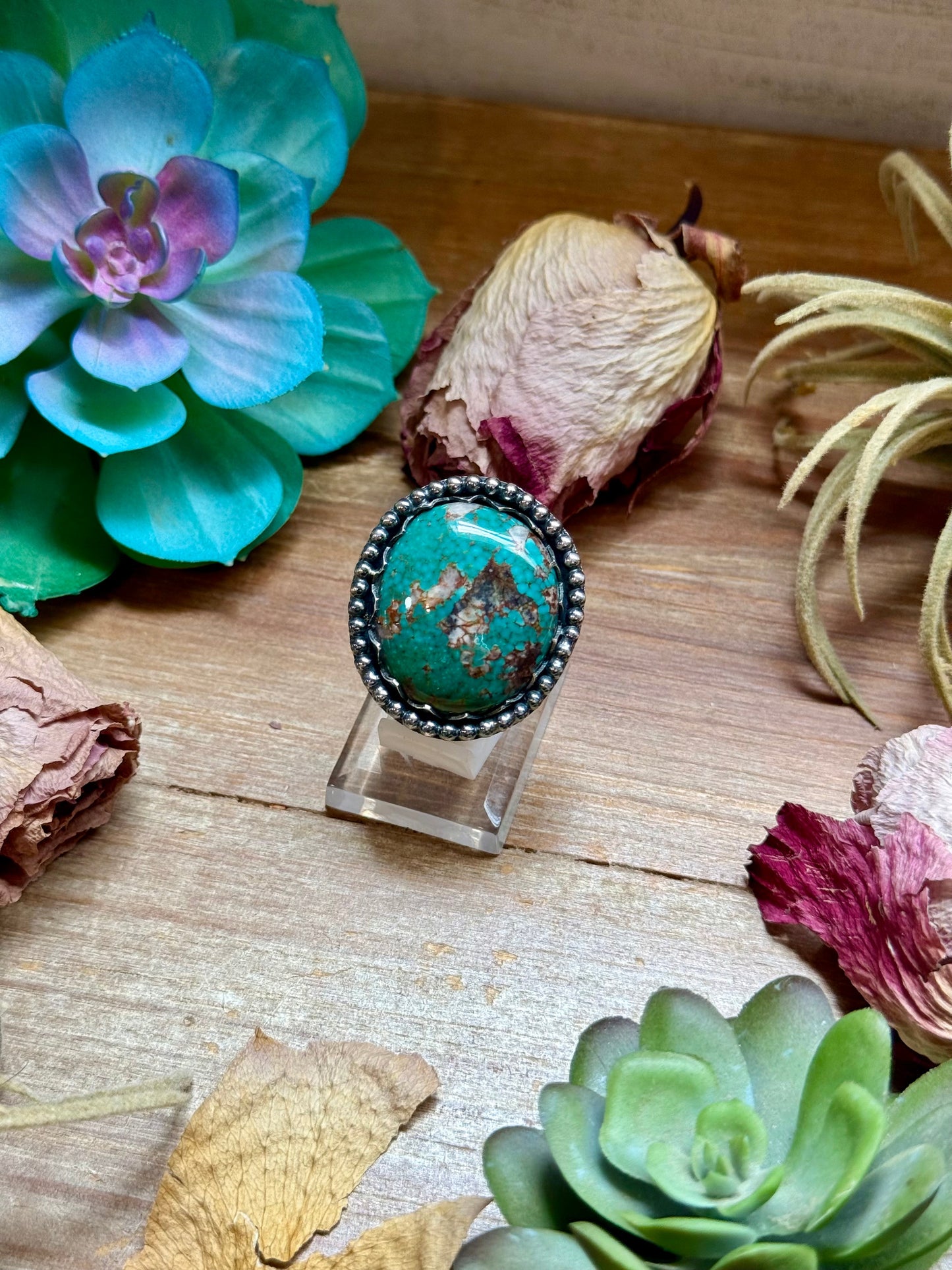MJ Sterling Silver Turquoise Statement Ring – Adjustable