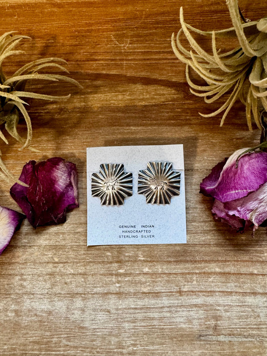 Square Cross Stud Earrings with Horse Stamp – Sterling Silver