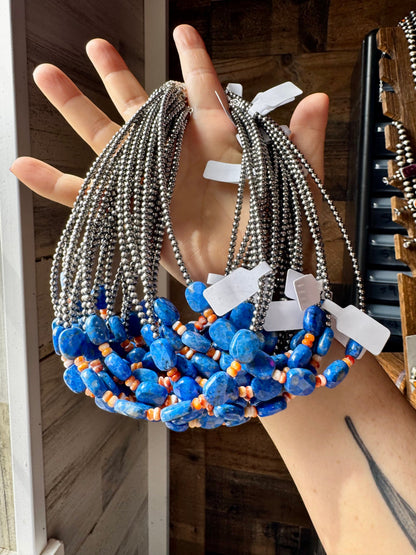 Sterling Silver & Spiny Oyster Choker with Lapis – Summer Necklace