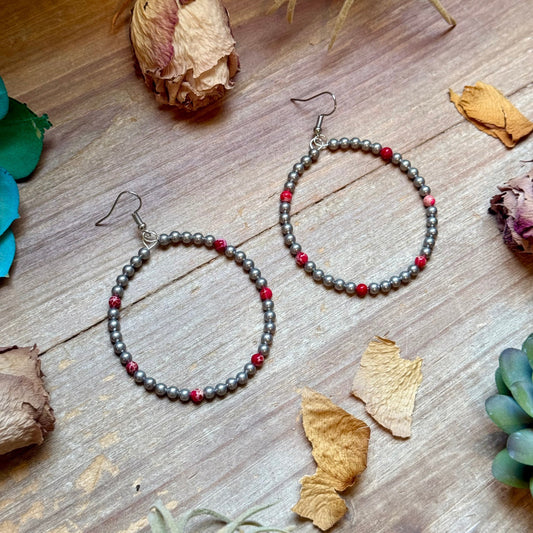 Pink Variscite & Silver-Plated Hoop Earrings