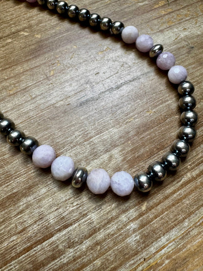 Faceted Kunzite & Sterling Silver Necklace – 8 mm Pearls – 20 Inch