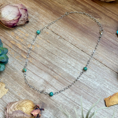Turquoise Nugget & Heart Chain Necklace