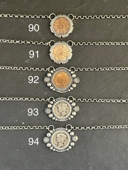 92 - Sterling Silver Indian Head Penny Fixed Chain Necklace by Jason Ogg