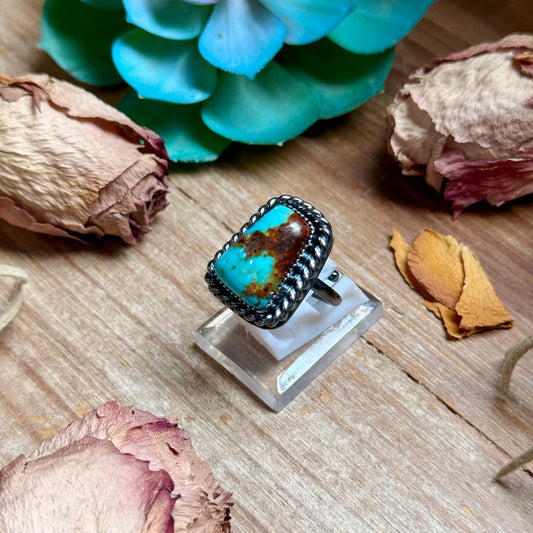 MJ Trapezoid Blue Turquoise Adjustable Sterling Silver Ring