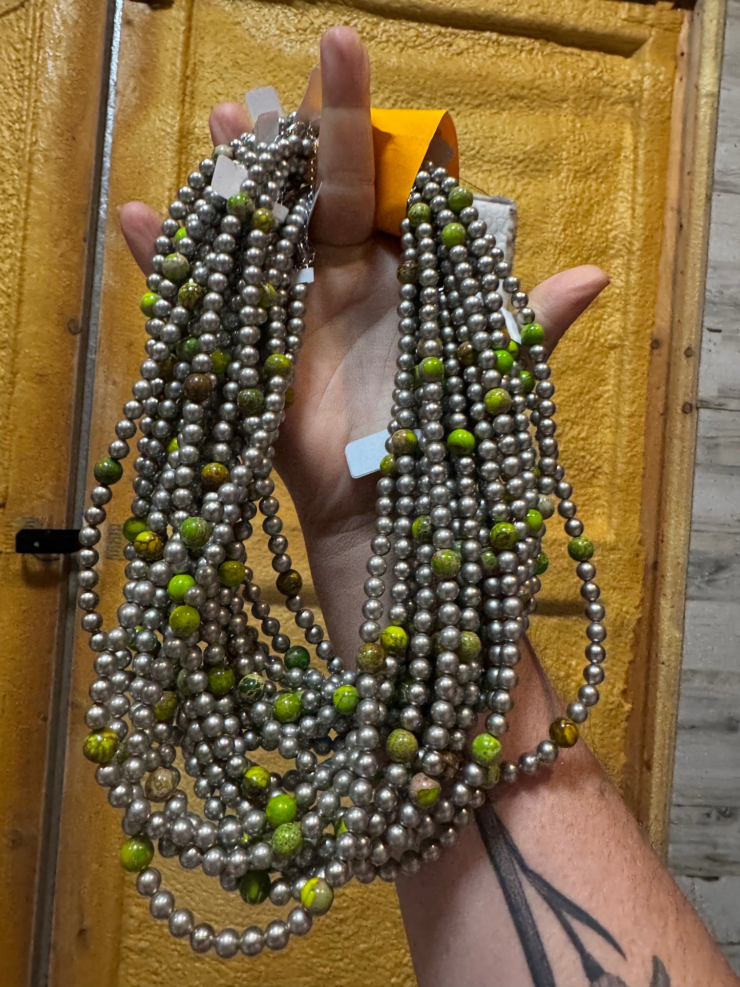 Silver-Plated Chain Necklace – 6mm Beads & 8mm Green Variscite – 18.5"