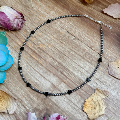 15” Black Onyx Star Necklace – Sterling Silver Pearls