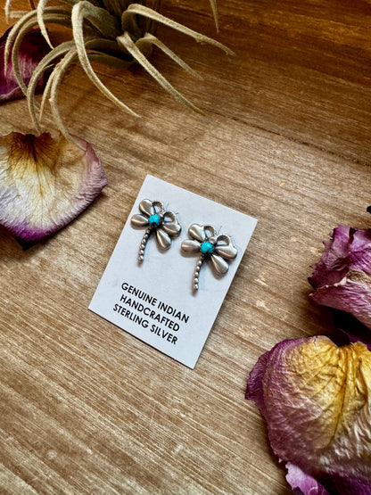 Dragonfly Earrings with Kingman Turquoise – Sterling Silver