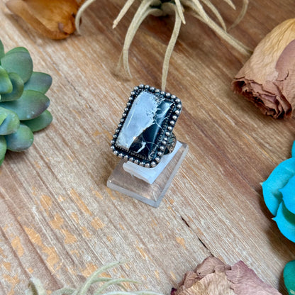 MJ Rectangle White Buffalo Adjustable Ring