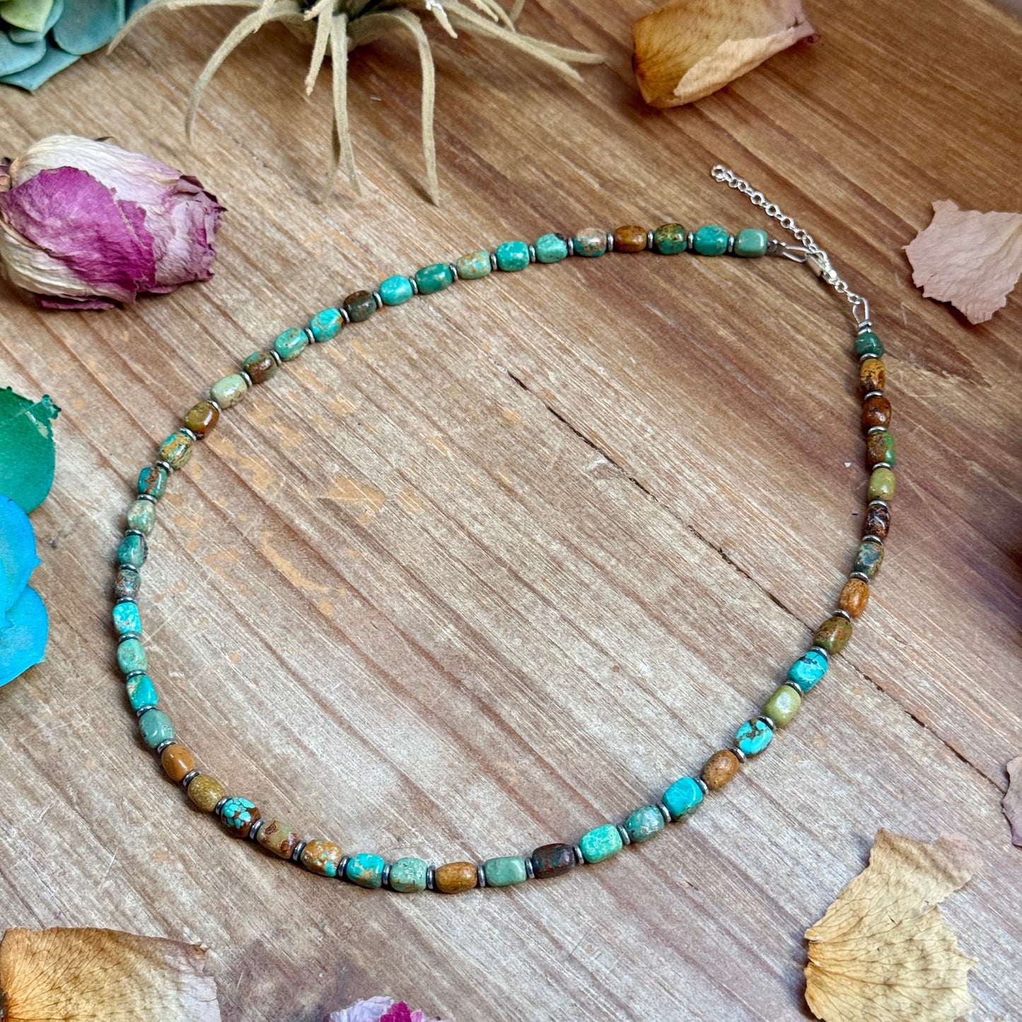 18” Turquoise Tube Necklace – Sterling Silver & Hematite