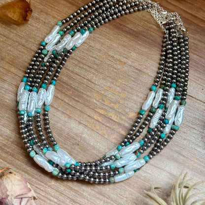 18-Inch Turquoise, White Freshwater Pearl Necklace