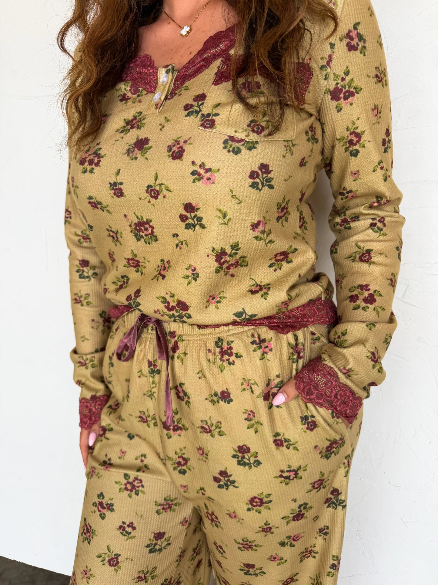 PREORDER- FLORAL & LACE WAFFLE PJS