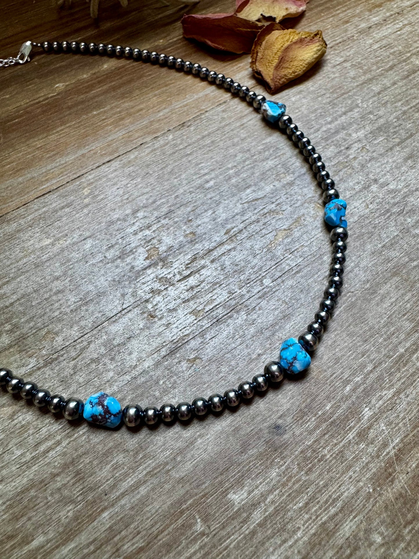 Golden Hill Turquoise & Sterling Silver Pearl Necklace – 16" + Extender