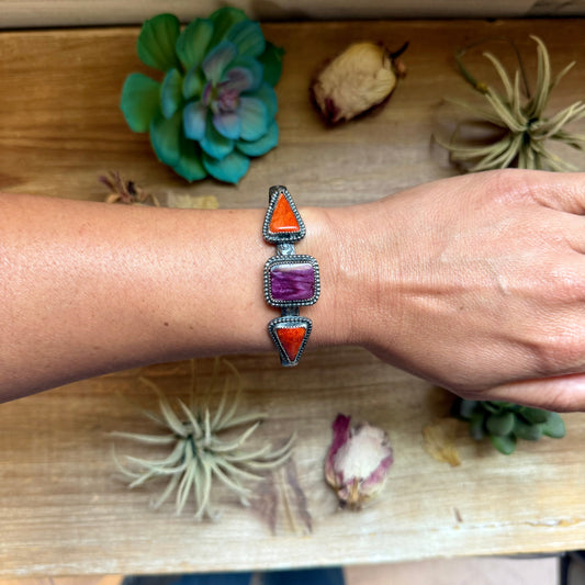MJ Purple & Red Spiny Oyster Sterling Silver Cuff