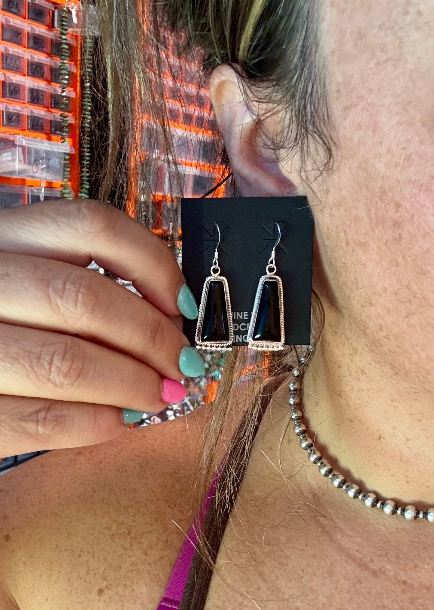 Sterling Silver Pearl & Black Onyx Dangle Earrings