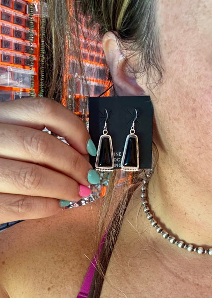 Sterling Silver Pearl & Black Onyx Dangle Earrings