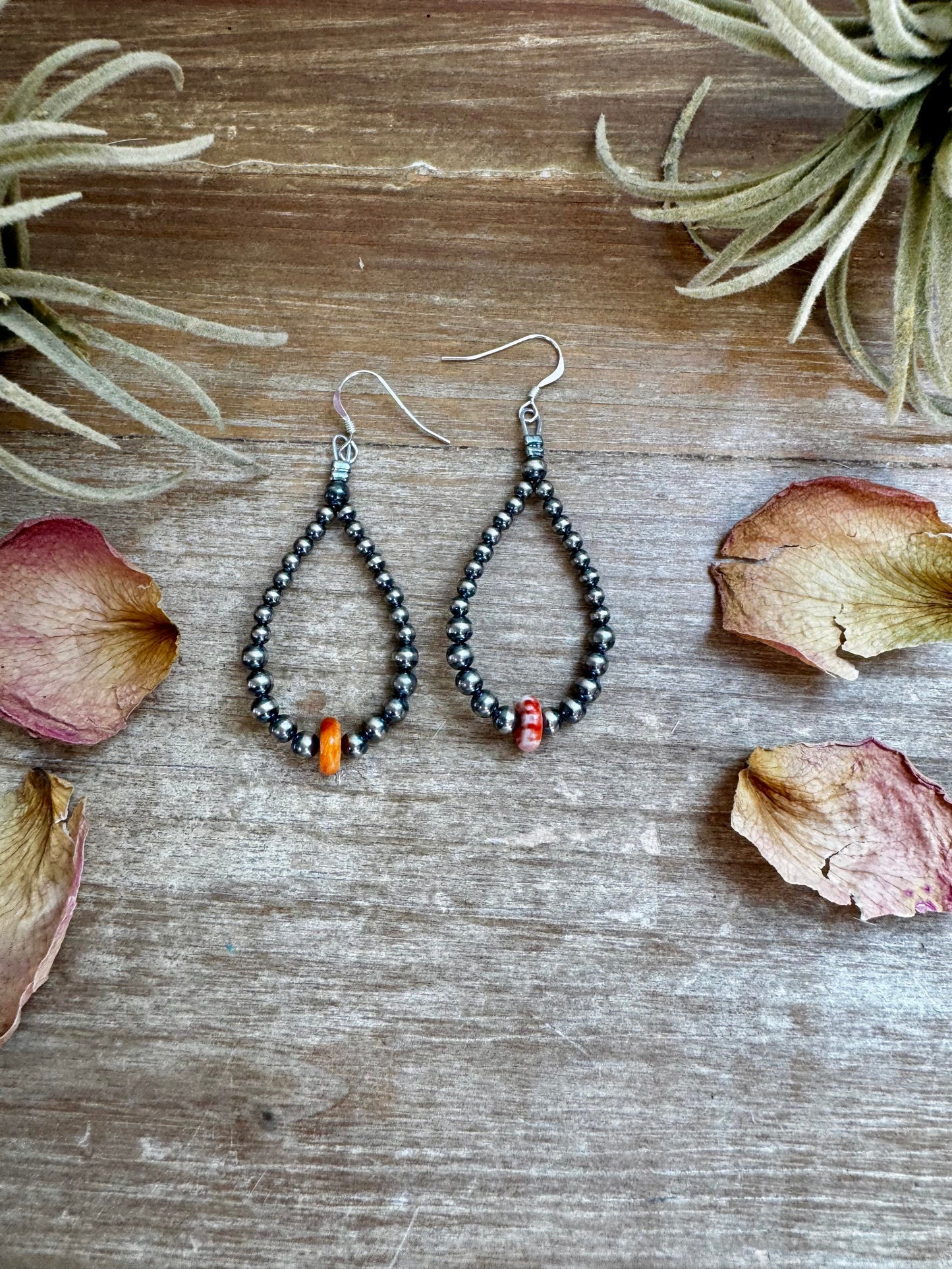 Teardrop Earrings – Sterling Silver with Spiny Oyster Center