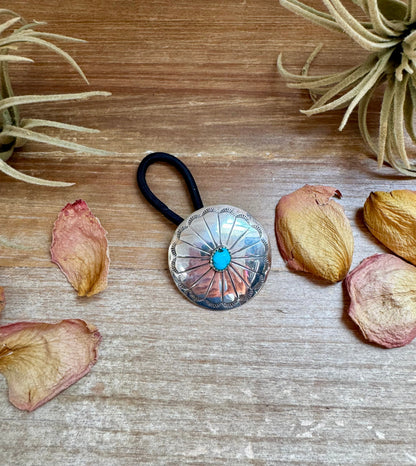 Sterling Silver Hair Tie – Kingman Turquoise Concho