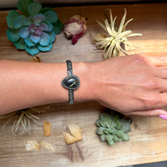 MJ Black Jack Turquoise Sterling Silver Cuff