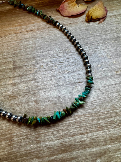 Sterling Silver Pearl & Turquoise Necklace – 16" + Extender