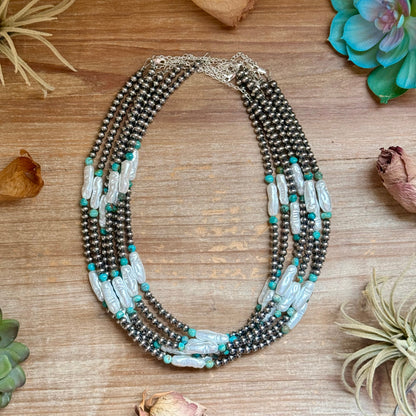 18-Inch Turquoise, White Freshwater Pearl Necklace