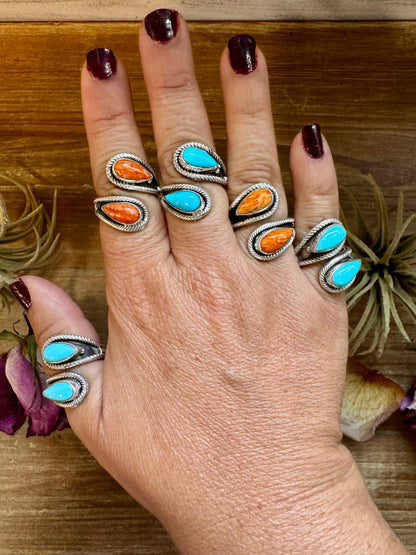 Turquoise or Spiny Oyster Ring – Sterling Silver – Native Made Stamp Z – Multiple Sizes – USA