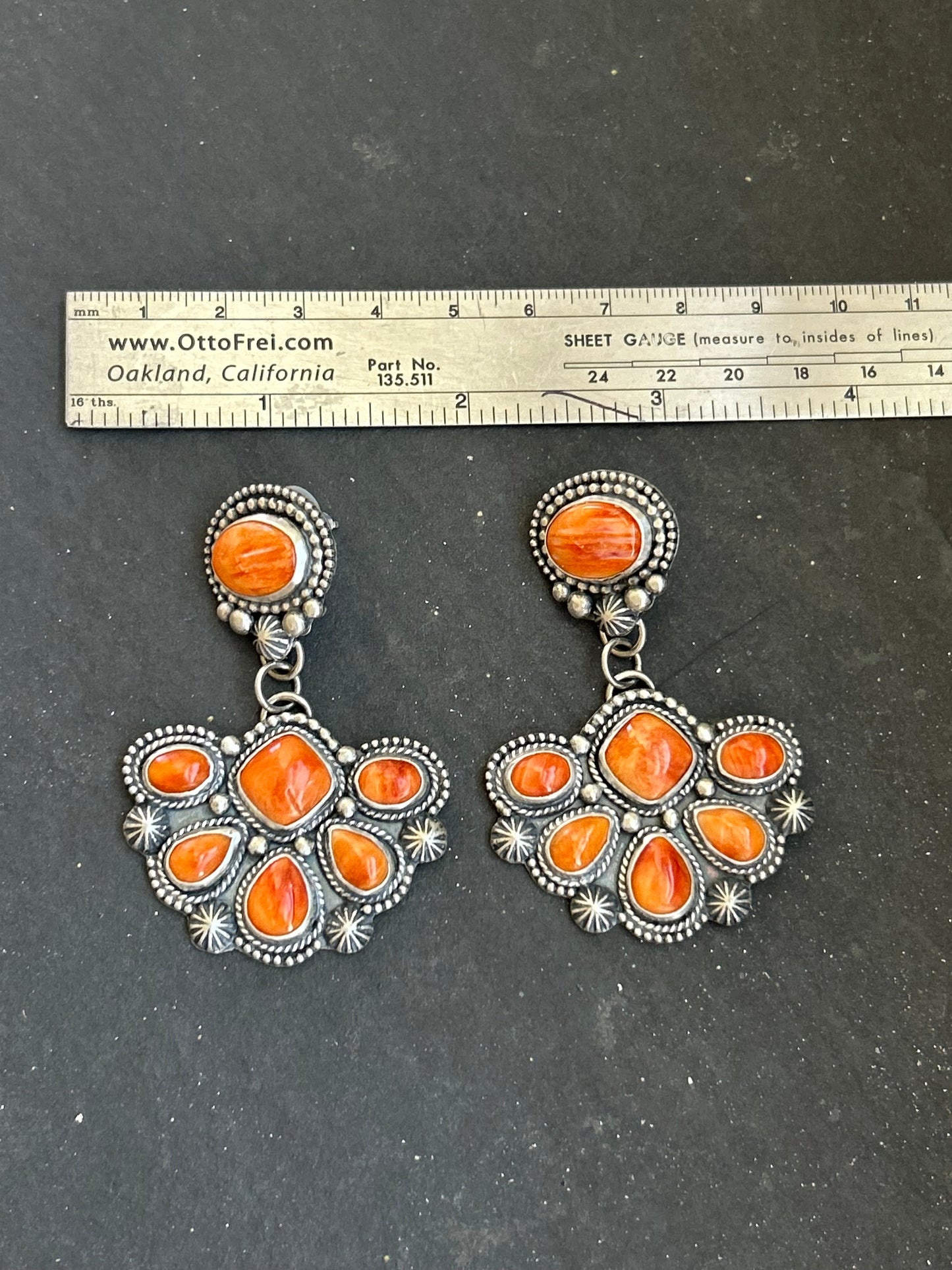 Sterling Silver Orange Spiny Oyster Half Cluster Dangle Earrings – Artist Shay Pfeiffer